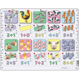 Addisjonstegnet med tall og mengder fra 0–10