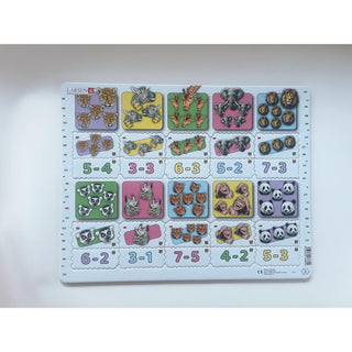 Subtraksjonstegnet med tall og mengder fra 0–10