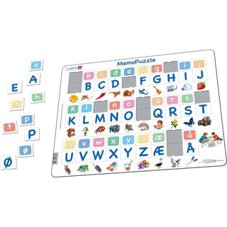 MemoPuzzle. Alfabetet med 29 store og små bokstaver.