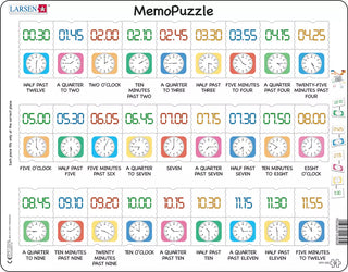 MemoPuzzle. Tidspunktet med tekst, tradisjonell og digital klokke.