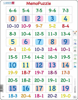 MemoPuzzle. Subtraksjon med tall fra 0–20