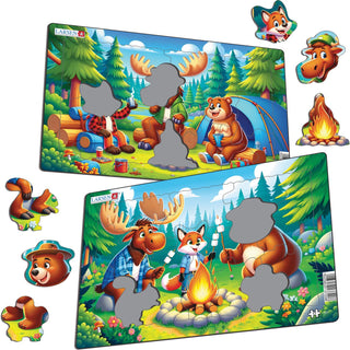 Venner ved et bål i skogen